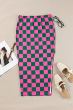 Load image into Gallery viewer, Rose Checkered Print Side Slit High Waist Midi Skirt
