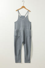 Load image into Gallery viewer, Gray Waffle Knit Spaghetti Straps Loose Fit Jumpsuit
