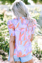 Cargar imagen en el visor de la galería, Pink Abstract Print Bubble Sleeve Smock Detail Blouse
