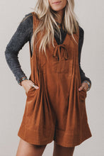 Load image into Gallery viewer, Cinnamon Solid Color Tie V Neck Sleeveless Corduroy Romper

