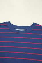 Load image into Gallery viewer, Blue Stripe Stylish Overlap Detail Drop Shoulder Pullover Sweatshirt
