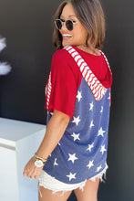 Load image into Gallery viewer, Fiery Red Stars and Stripes Print Drawstring Hooded T Shirt
