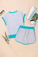 Load image into Gallery viewer, Pink Stripe Color Block Loose Fit Two Piece Shorts Set
