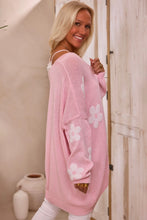 Load image into Gallery viewer, Pink Floral Print Knitted Open Front Loose Cardigan
