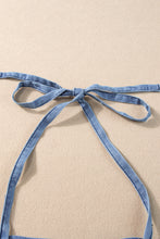 Load image into Gallery viewer, Light Blue Grommet Tie Straps Casual Denim Romper
