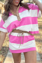 Cargar imagen en el visor de la galería, Rose Stripe Colorblock Trim Polo Tee Drawstring Mini Skort 2pcs Set
