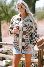 Cargar imagen en el visor de la galería, Brown Checkered Print Patchwork Corduroy Shacket
