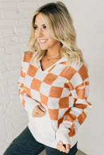 Load image into Gallery viewer, Gold Flame Checkered Split Neck Contrast Kangaroo Pocket Hooded Sweater
