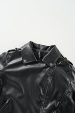 Cargar imagen en el visor de la galería, Black PU Leather Lapel Collar Zipper Jacket
