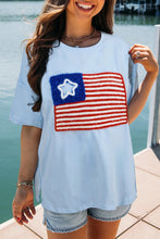 Load image into Gallery viewer, Beau Blue Tinsel American Flag Graphic Drop Shoulder T-shirt
