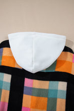 Cargar imagen en el visor de la galería, Multicolour Plaid Color Block Flap Pocket Buttoned Hoodie
