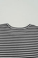 Load image into Gallery viewer, Black Stripe Drop Shoulder Puff Long Sleeve O Neck Plus Size T Shirt
