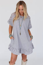 Load image into Gallery viewer, Light Grey Lace Floral Patchwork Ruffled T-shirt Dress
