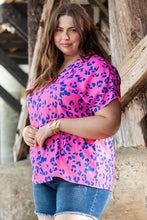 Load image into Gallery viewer, Rose Contrast Leopard Print Plus Size V Neck Blouse
