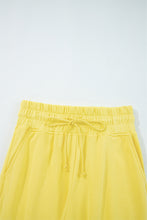 Load image into Gallery viewer, Yellow Cream Drop Shoulder Puff Sleeve Crop Pullover Drawstring Wide Leg Pants Set
