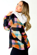 Cargar imagen en el visor de la galería, Multicolour Plaid Color Block Flap Pocket Buttoned Hoodie
