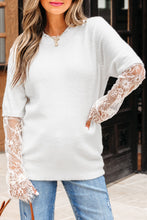 Load image into Gallery viewer, Beige Lace Sleeve Patchwork Faux Two-piece Fuzzy Sweater
