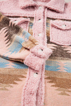 Load image into Gallery viewer, Pink Western Aztec Print Sherpa Splicing Buttoned Flap Pocket Coat
