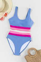 Cargar imagen en el visor de la galería, Light Blue Colorblock High Waisted Bikini Swimsuit
