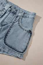 Cargar imagen en el visor de la galería, Dusk Blue Studded Acid Wash Jean Shorts
