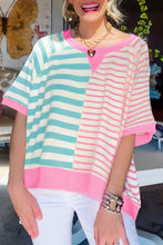 Cargar imagen en el visor de la galería, Pink Stripe Contrast Patchwork Oversized T Shirt
