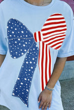 Load image into Gallery viewer, Beau Blue Patriotic Big Bow Stitched T Shift Mini Dress
