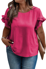 Cargar imagen en el visor de la galería, Bright Pink Ruffled Short Sleeve Plus Size Top
