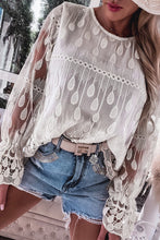 Load image into Gallery viewer, Beige Embroidered Mesh Flounce Sleeve Blouse
