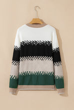 Load image into Gallery viewer, Black Stylish Color Block Pattern Drop Shoulder Sweater
