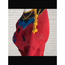 Cargar imagen en el visor de la galería, Vintage VTG 80s Western Cowgirl Aztec Tribal Red Geometric Knit Sweater
