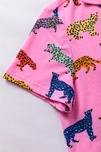 Load image into Gallery viewer, Pink Cheetah Print Short Sleeve Shirt and Pants Lounge Set
