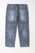 Load image into Gallery viewer, Medium Grey Plus Size Button Fly High Waist Ripped Straight Leg Jeans
