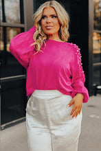 Cargar imagen en el visor de la galería, Strawberry Pink Pearled Decor Raglan Sleeve Plus Size Sweater
