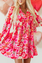 Load image into Gallery viewer, Red Floral Print High Waist V Neck Babydoll Mini Dress
