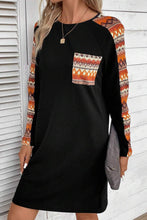 Load image into Gallery viewer, Orange Contrast Geo Raglan Sleeve Patchwork Dress
