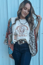 Load image into Gallery viewer, Multicolour Asymmetric Printed Patchwork Sleeve Peace Desert Graphic Top
