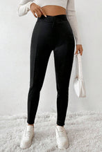 Cargar imagen en el visor de la galería, Black Crossed Waist Seamed Leg Thermal Leggings
