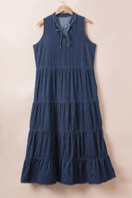 Cargar imagen en el visor de la galería, Real Teal Sleeveless Tiered Chambray Maxi Dress
