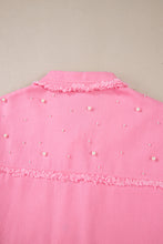 Cargar imagen en el visor de la galería, Bonbon Pearl Beaded Raw Hem Button Up Denim Jacket
