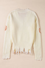 Cargar imagen en el visor de la galería, Beige Cable Knit Pumpkin Raw Hem V Neck Loose Sweater
