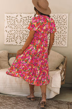 Load image into Gallery viewer, Rose Floral Short Sleeve Smocked Waist Maxi dress
