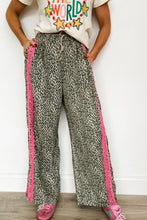 Load image into Gallery viewer, Brown Wild Leopard Print Contrast Lace Striped Detail Drawstring Pants
