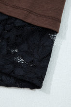 Load image into Gallery viewer, Dark Brown Sheer Lace Patchwork Casual Long Sleeve Tee
