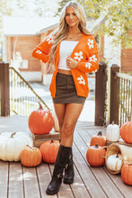 Cargar imagen en el visor de la galería, Orange Floral Print Knitted Open Front Loose Cardigan
