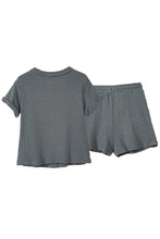 Load image into Gallery viewer, Laurel Green Waffle Knit Buttoned Top and Drawstring Shorts Set
