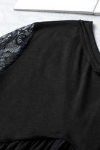 Cargar imagen en el visor de la galería, Black Eyelash Lace Sleeve V Neck Ruffle Babydoll Top
