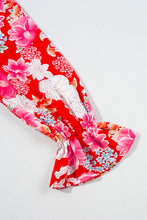 Load image into Gallery viewer, Red Floral Print High Waist V Neck Babydoll Mini Dress
