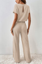 Cargar imagen en el visor de la galería, Parchment Solid Color Ribbed Short Sleeve Wide Leg Jumpsuit
