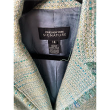 Cargar imagen en el visor de la galería, Vintage Jones New York Teal and Cream Tweed Blazer with Fringe with Cream Buttons

