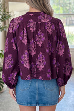 Load image into Gallery viewer, Purple Floral Print Button Front Long Puff Sleeve Shirt
